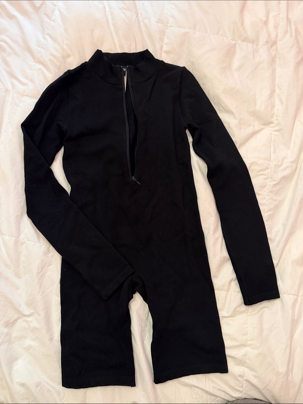 Black Forever 21  Long-Sleeve One-Piece Romper with Front Zip